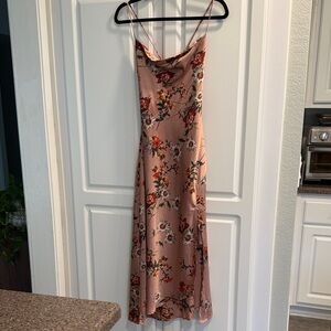 Astr Floral Midi Dress in Pink and Red